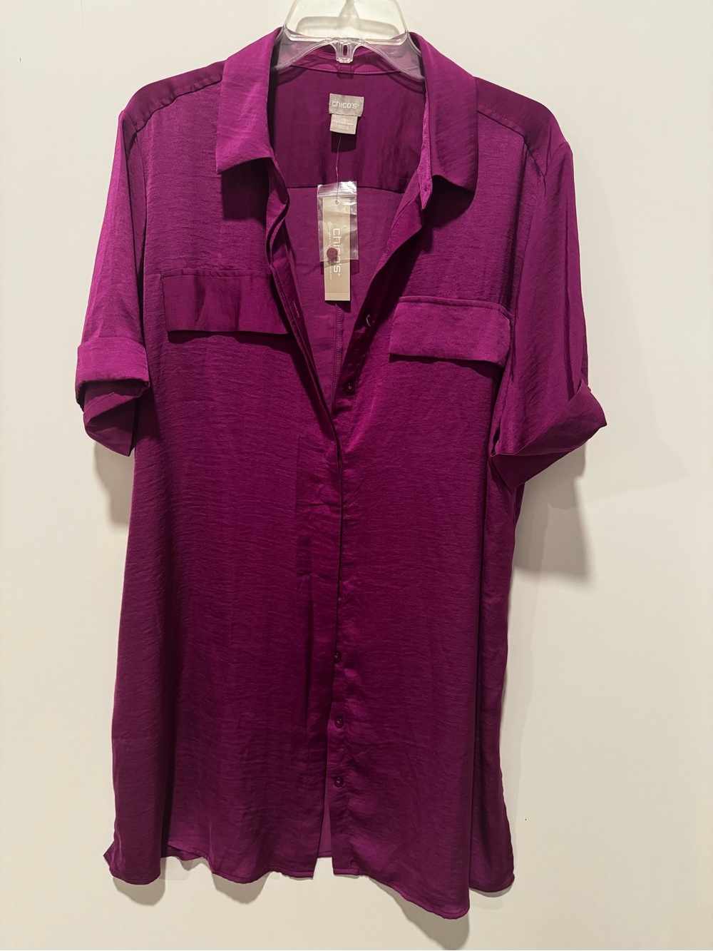 Chico's Deep Magenta Button-Front Blouse- NWT